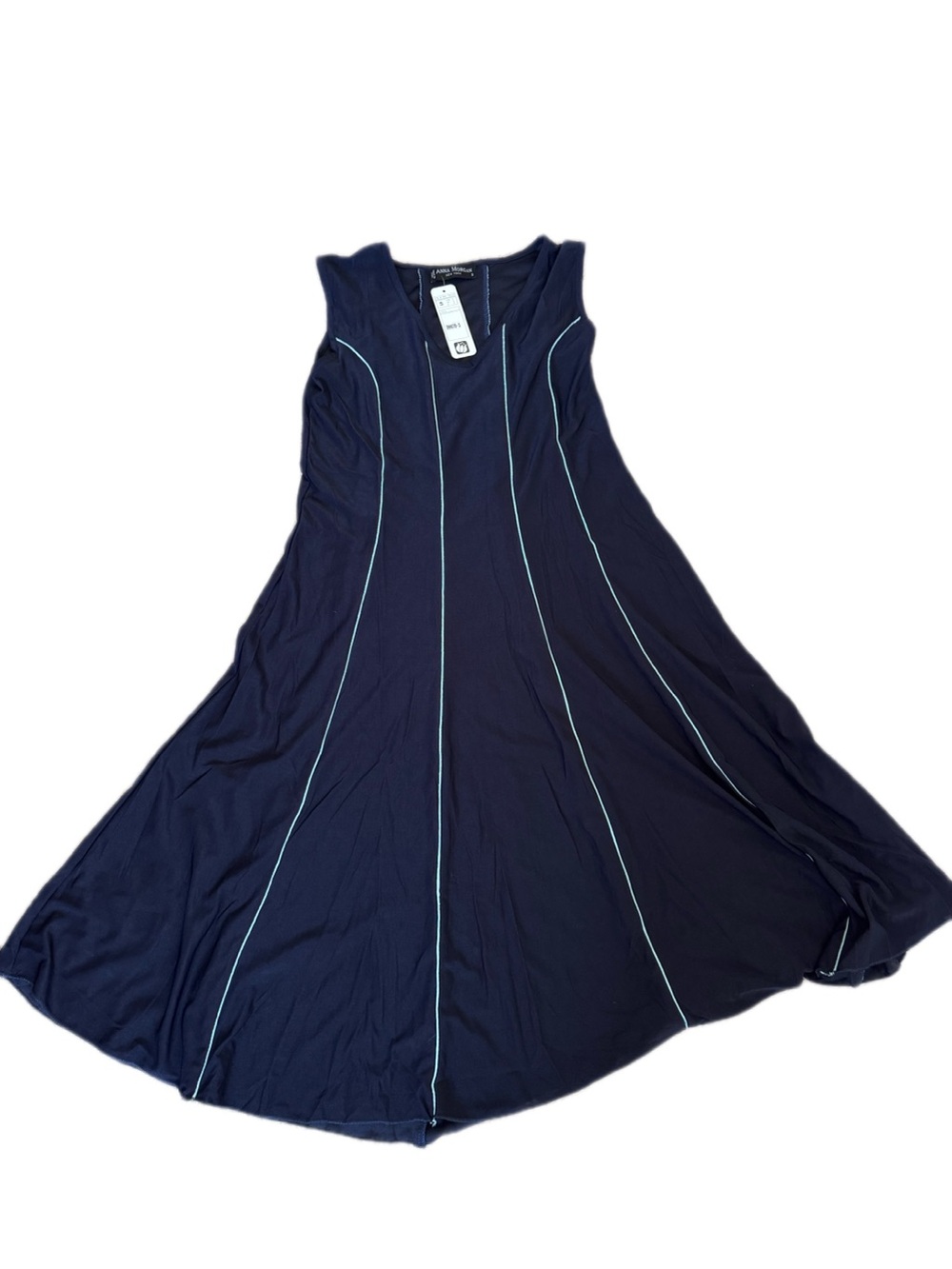 Sleeveless Navy Flared Dress with Contrast Piping